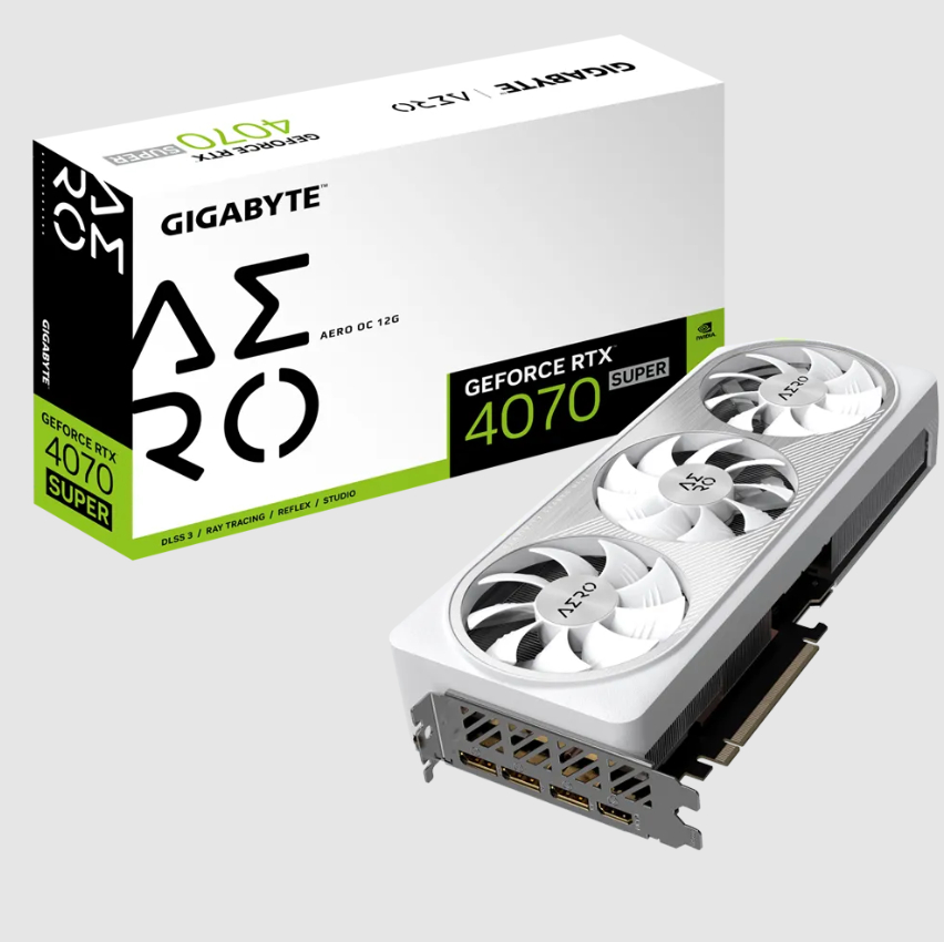  nVIDIA GeForce RTX4070 SUPER AERO OC 12G<br>Core Clock: 2565MHz, 1x HDMI/ 3x DP, Max Resolution: 7680 x 4320, 1x 16-Pin Connector, Recommended: 700W  
